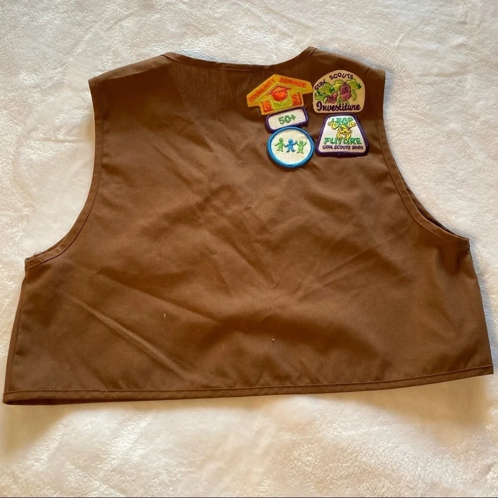 Vintage Girls Scouts USA Brownies Vest Pins Monmouth Council Y2K Brown Large